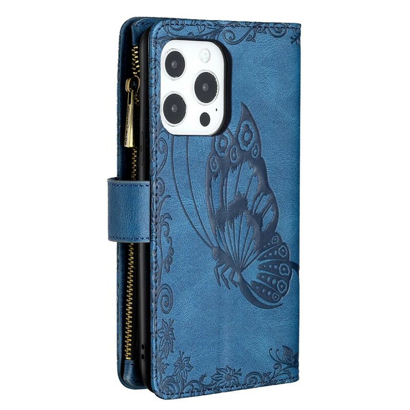 Etui Folio Do Iphone 13 Pro Motyl Barokowa Kieszeń Zapinana Na Zamek