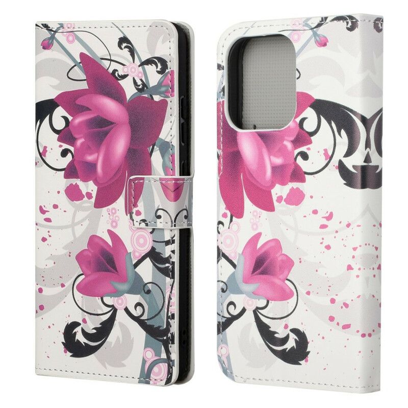 Etui Folio Do Iphone 13 Pro Tropikalne Kwiaty