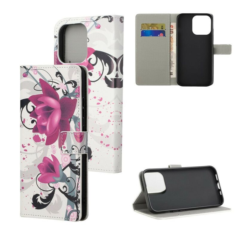 Etui Folio Do Iphone 13 Pro Tropikalne Kwiaty