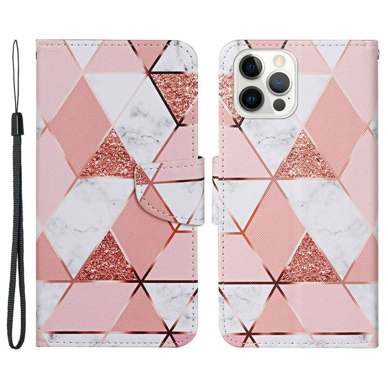 Etui Folio Iphone 13 Pro Marmur I Cekiny Z Paskiem