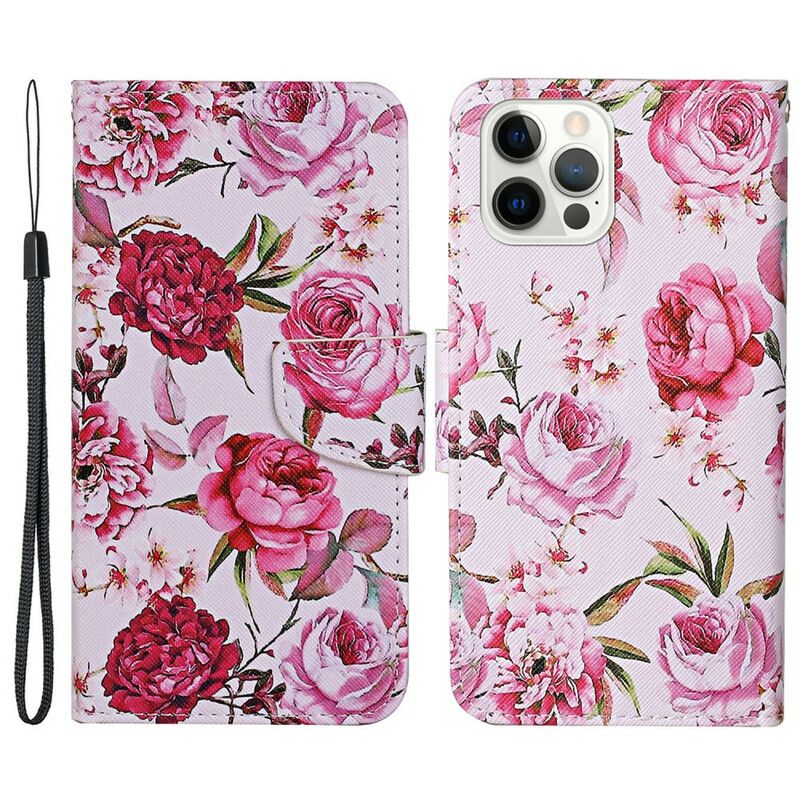 Etui Folio Iphone 13 Pro Mistrzowskie Kwiaty Z Paskiem