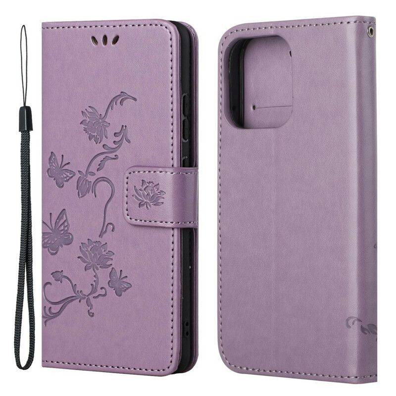 Etui Folio Iphone 13 Pro Motyle I Kwiaty Pasiaste Etui Ochronne