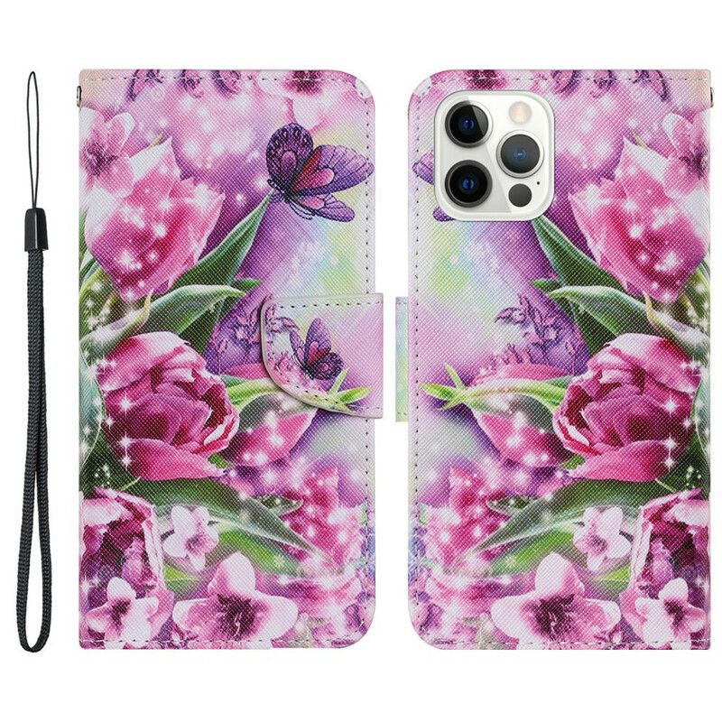 Etui Folio Iphone 13 Pro Motyle I Tulipany