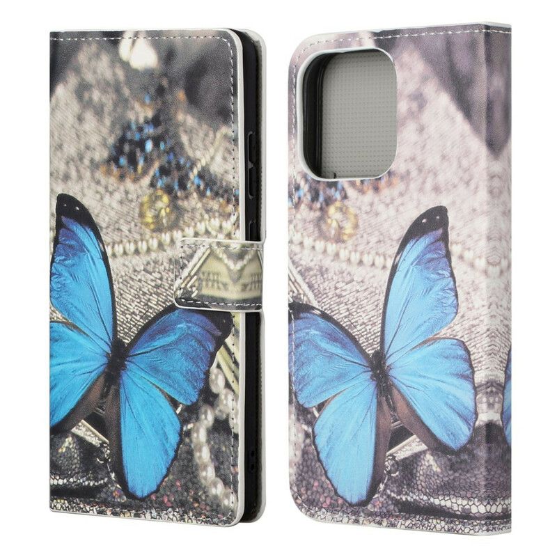 Etui Folio Iphone 13 Pro Niebieski Motyl Etui Ochronne