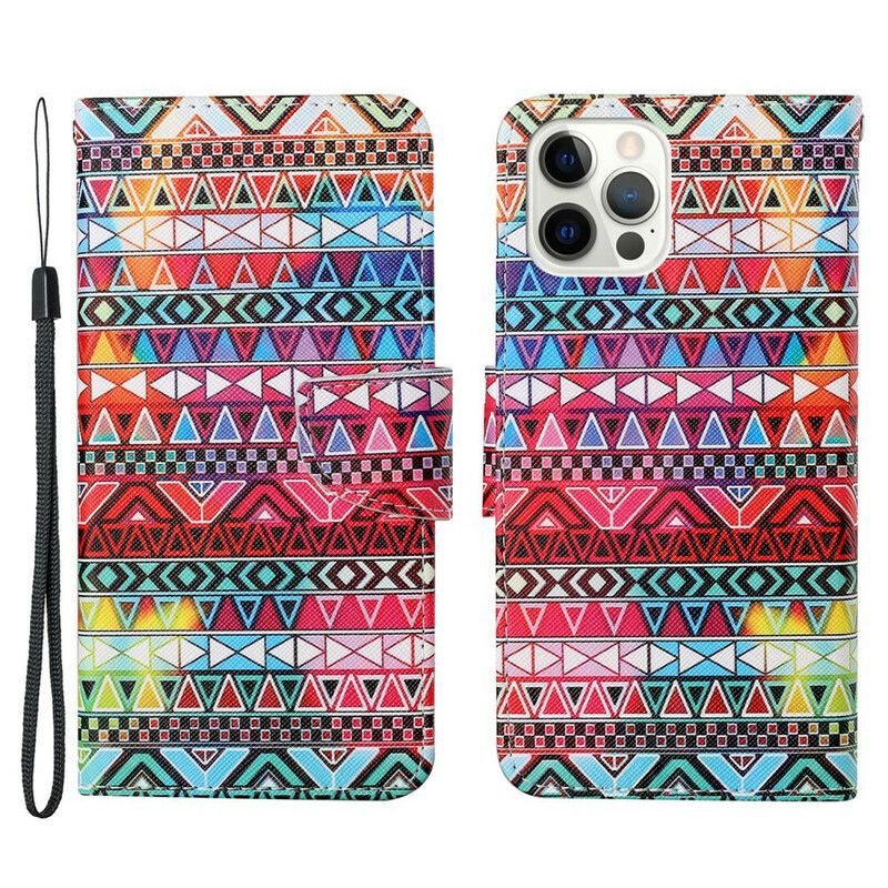 Etui Folio Iphone 13 Pro Patchwork Z Paskiem Etui Ochronne