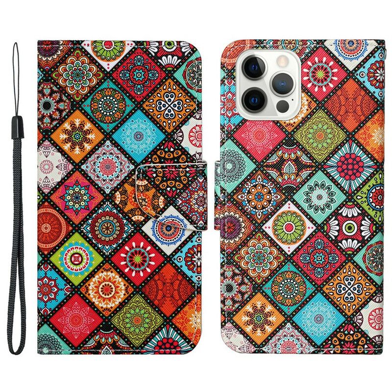 Etui Folio Iphone 13 Pro Patchworkowe Mandale Ze Smyczą Etui Ochronne