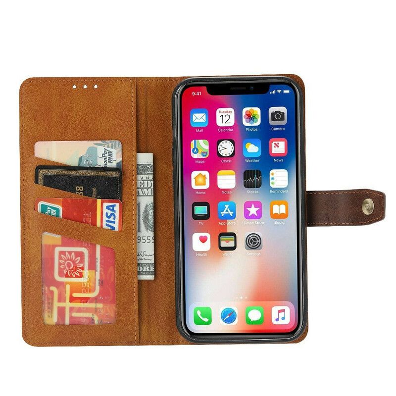 Etui Folio Iphone 13 Pro Skórzany Przedni Uchwyt Na Kartę I Pasek Etui Ochronne