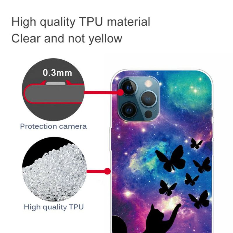 Etui Iphone 13 Pro Kot I Motyle W Kosmosie