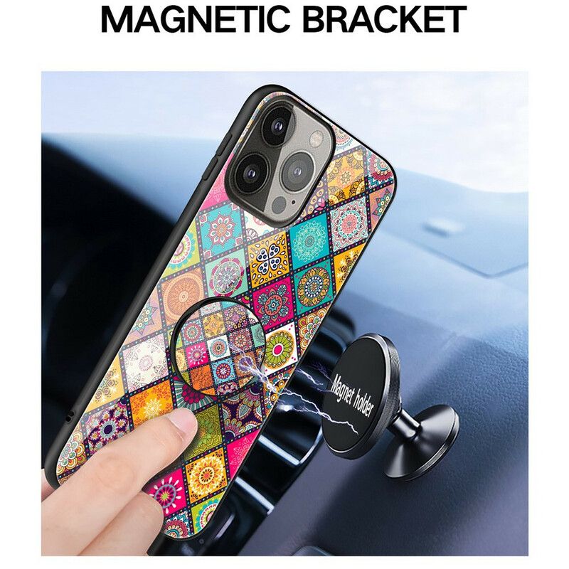 Etui Iphone 13 Pro Patchwork Uchwyt Magnetyczny