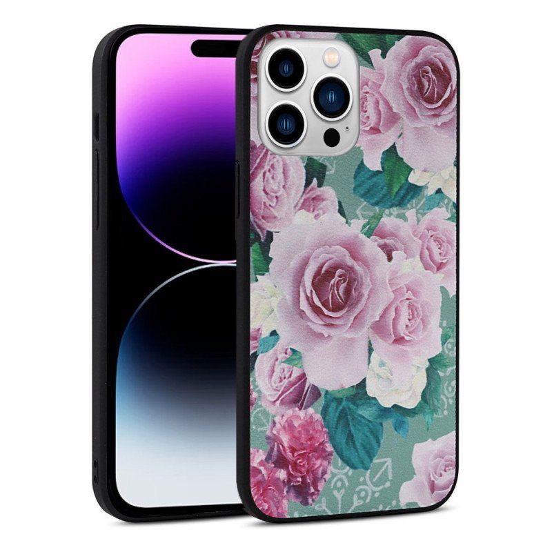 Etui do iPhone 14 Pro Kwiatowy Ze Sztucznej Skóry