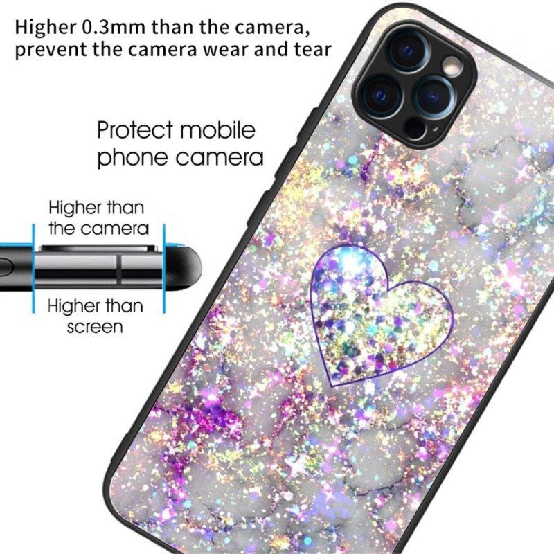 Etui do iPhone 14 Pro Max Serce Ze Szkła Hartowanego