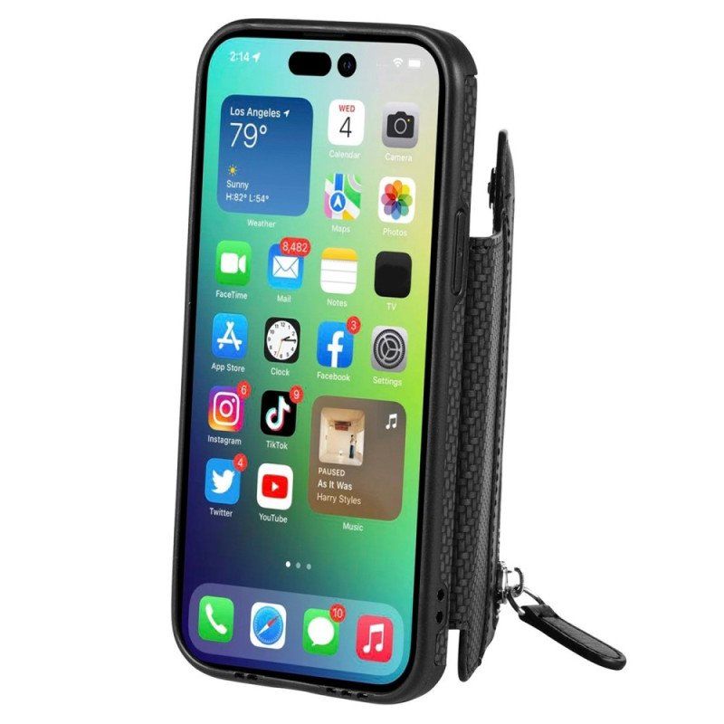 Etui do iPhone 14 Pro Portfel Portfel I Stojak Z Włókna Węglowego