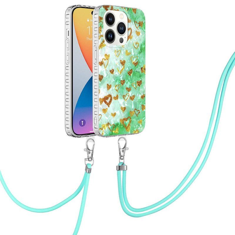 Etui do iPhone 14 Pro ze Sznurkiem Stylowy Sznurek W Serca