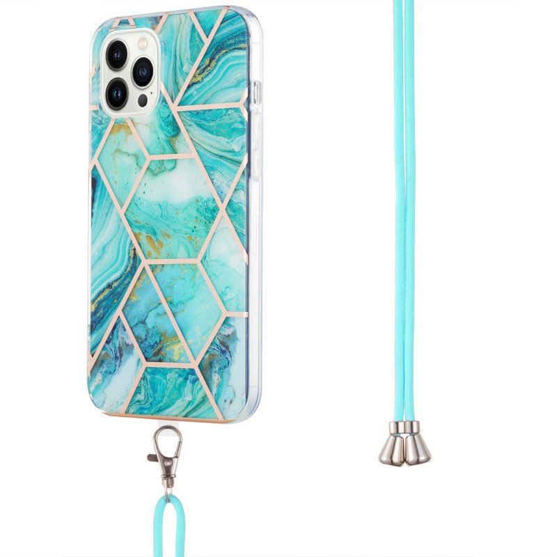 Etui do iPhone 15 Pro Max ze Sznurkiem Stylowy Sznur Marmurowy