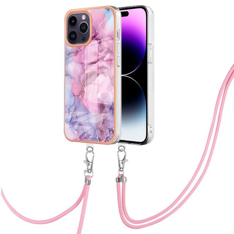 Etui do iPhone 15 Pro Max ze Sznurkiem Sznur Marmurkowy