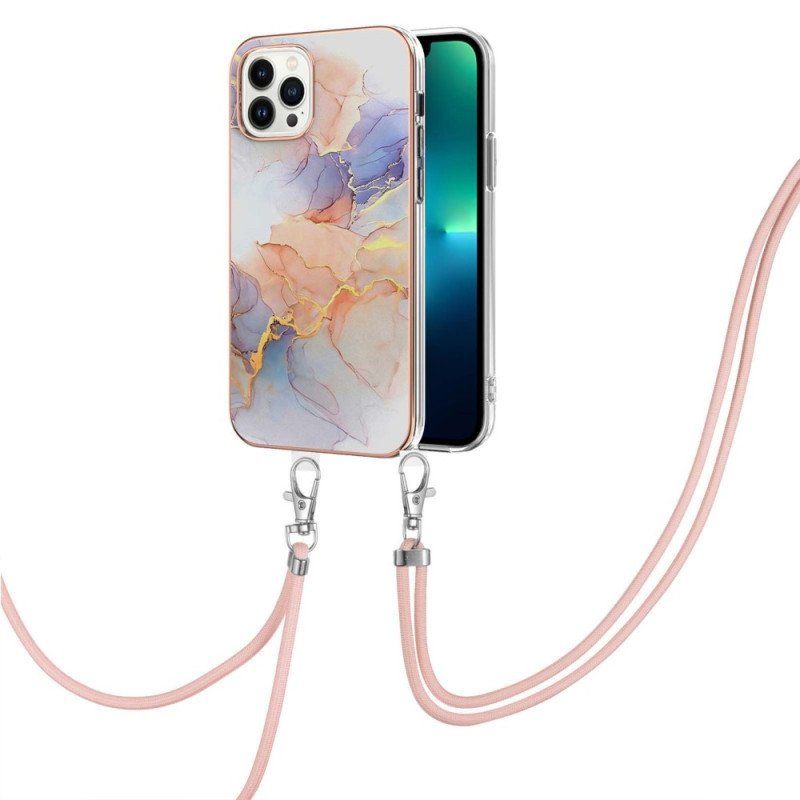 Etui do iPhone 15 Pro Max ze Sznurkiem Z Sznurem Marmurowym