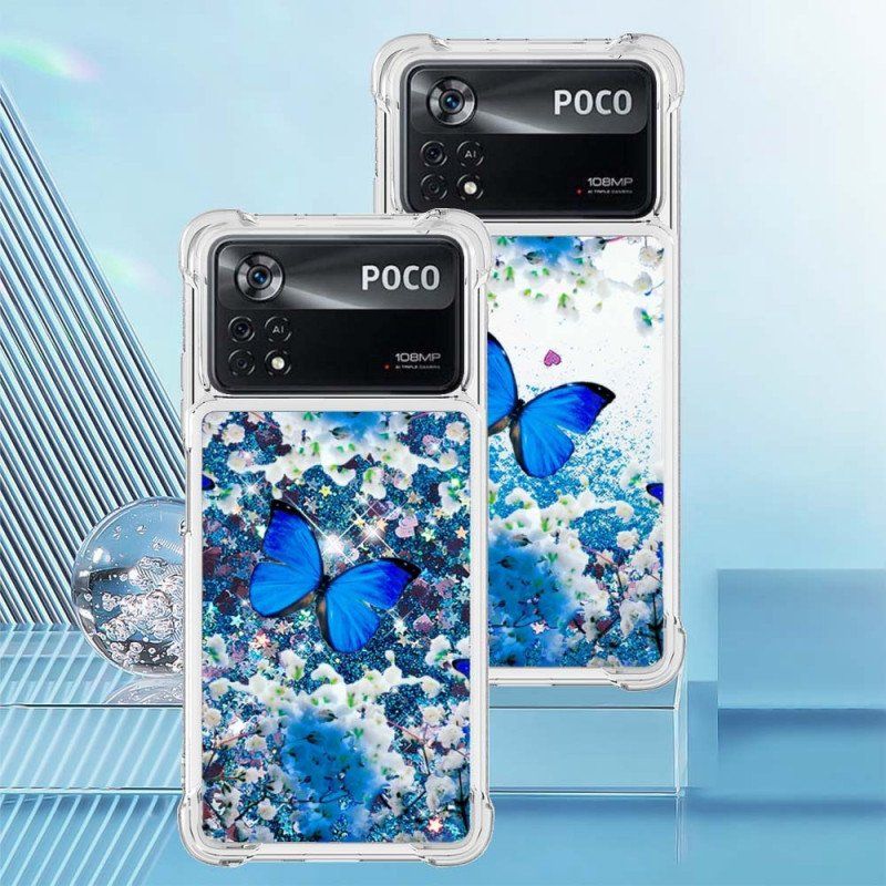 Etui do Poco X4 Pro 5G Błyszczące Niebieskie Motyle