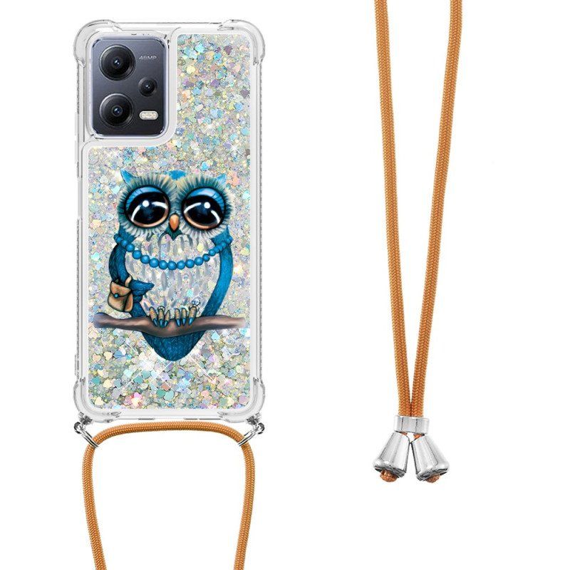 Etui do Poco X5 5G ze Sznurkiem Cekinowy Sznurek Miss Owl