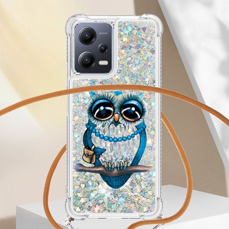 Etui do Poco X5 5G ze Sznurkiem Cekinowy Sznurek Miss Owl