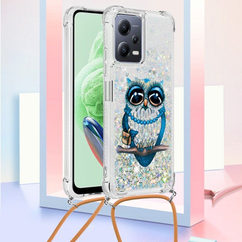 Etui do Poco X5 5G ze Sznurkiem Cekinowy Sznurek Miss Owl