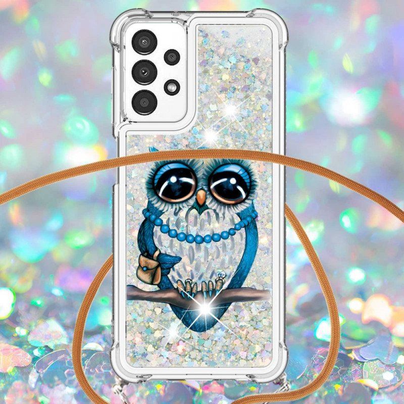 Etui do Samsung Galaxy A13 ze Sznurkiem Cekinowy Sznurek Miss Owl