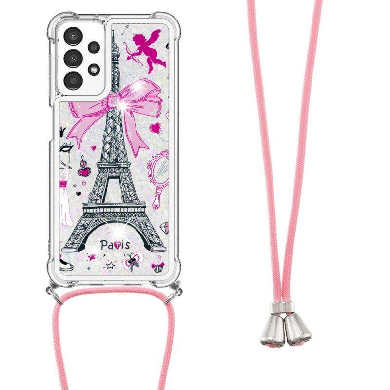 Etui do Samsung Galaxy A13 ze Sznurkiem Na Cordon Eiffel Tower