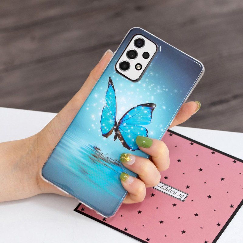 Etui do Samsung Galaxy A53 5G Fluorescencyjny Niebieski Motyl