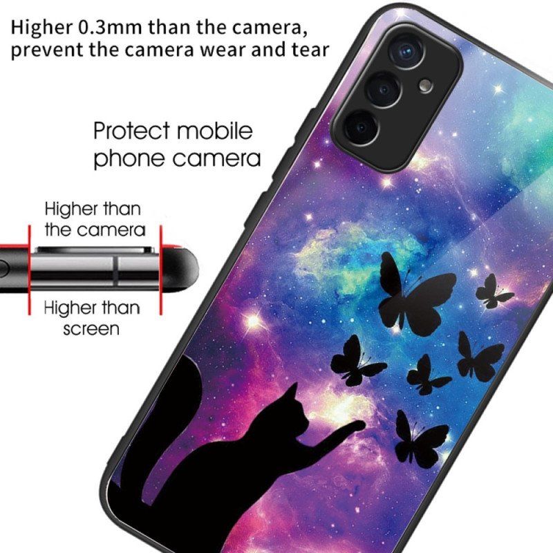 Etui do Samsung Galaxy M13 Kot I Motyle Ze Szkła Hartowanego