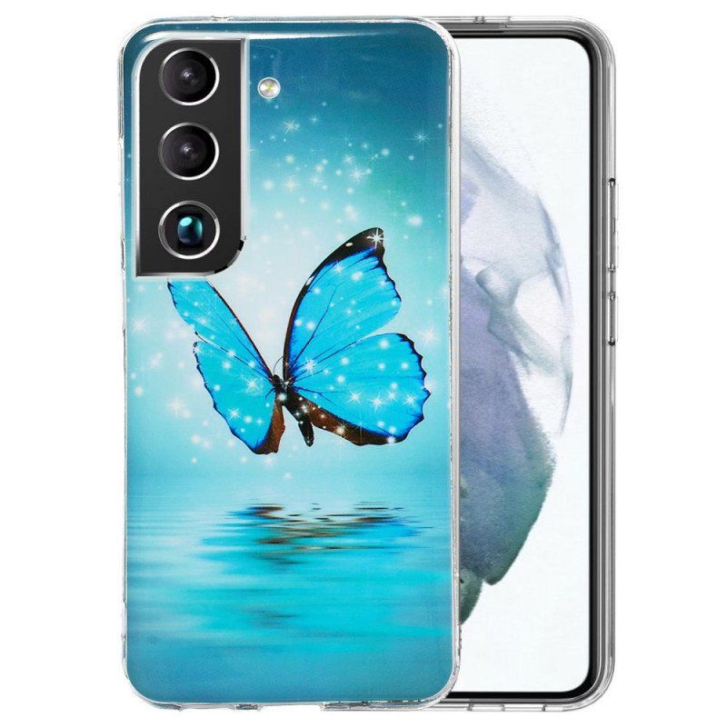 Etui do Samsung Galaxy S22 5G Fluorescencyjne Niebieskie Motyle