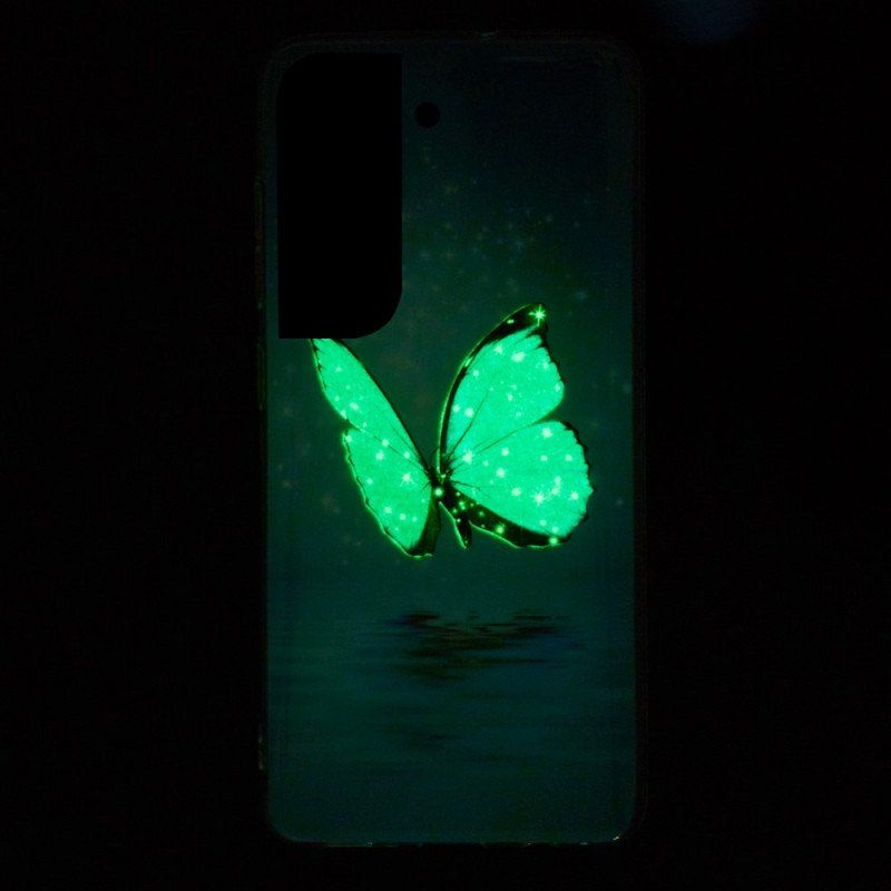 Etui do Samsung Galaxy S22 Plus 5G Fluorescencyjne Niebieskie Motyle