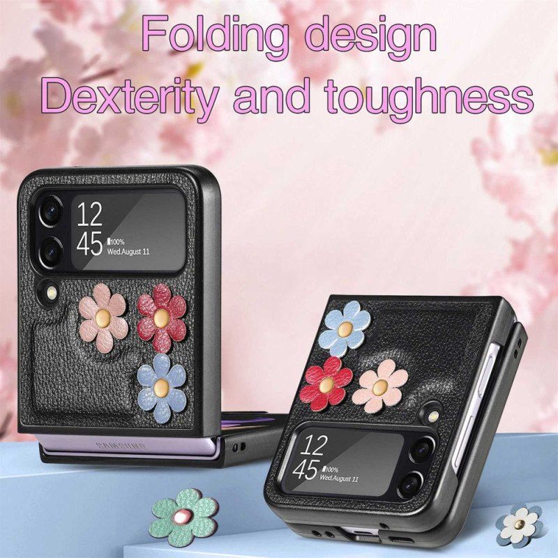 Etui do Samsung Galaxy Z Flip 4 Etui Folio Kwiaty Ze Sztucznej Skóry