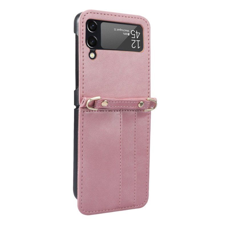 Etui do Samsung Galaxy Z Flip 4 Etui Folio Stylowe Skórzane Etui Na Karty I Smycz