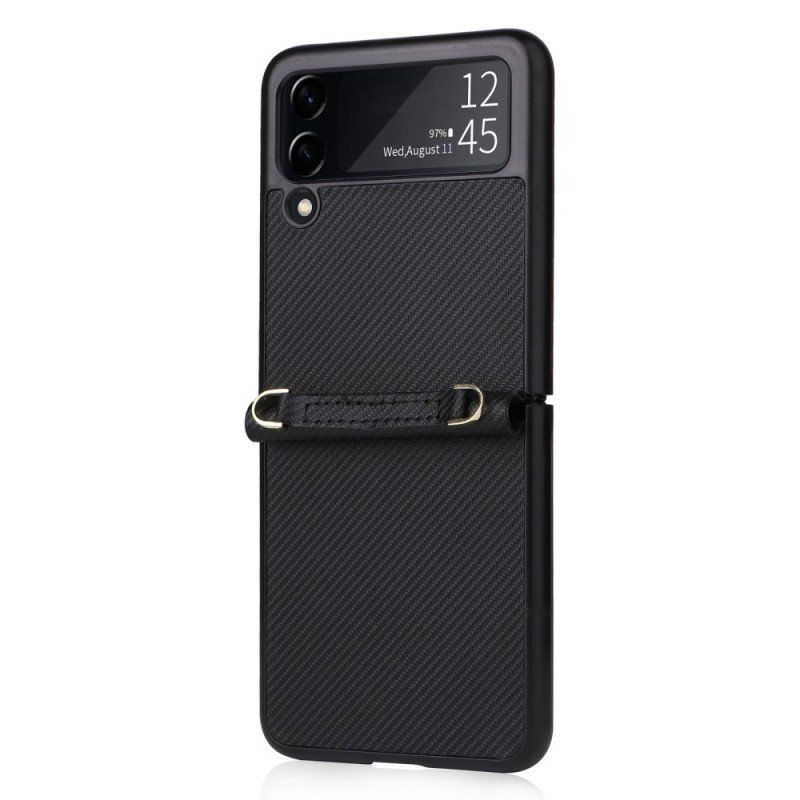 Etui do Samsung Galaxy Z Flip 4 Etui Folio Tekstura Włókna Węglowego Z Efektem Skóry Z Paskiem