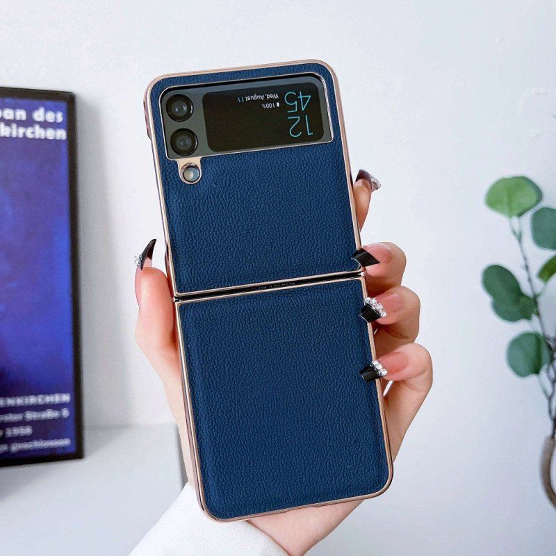 Etui do Samsung Galaxy Z Flip 4 Etui Folio Złote Krawędzie Z Prawdziwej Skóry