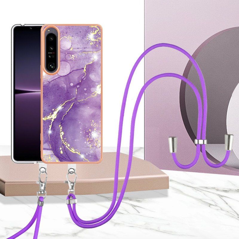 Etui do Sony Xperia 1 IV ze Sznurkiem Z Marmurowym Sznurkiem