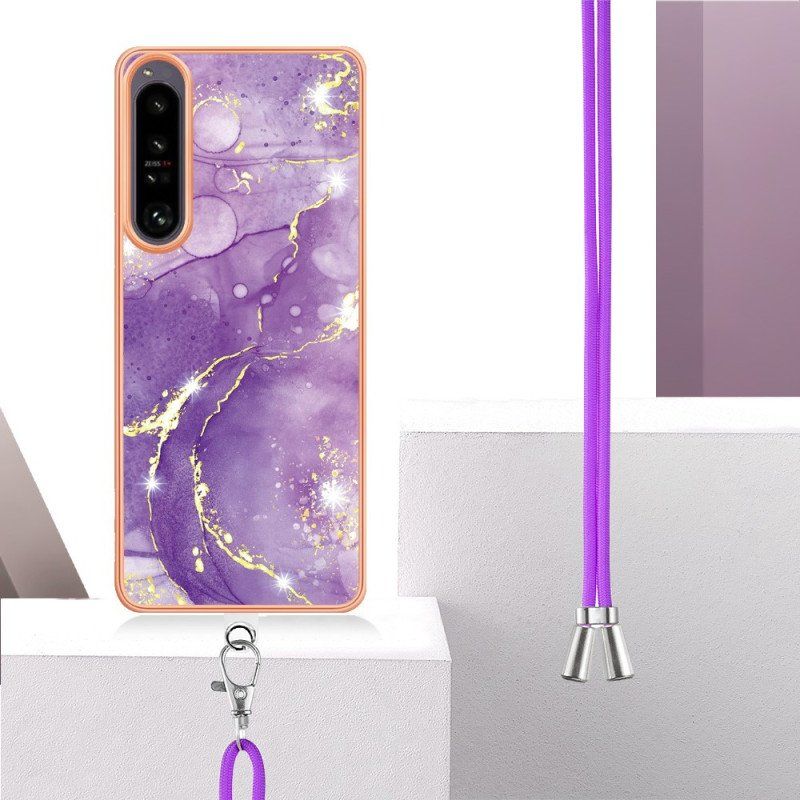 Etui do Sony Xperia 1 IV ze Sznurkiem Z Marmurowym Sznurkiem