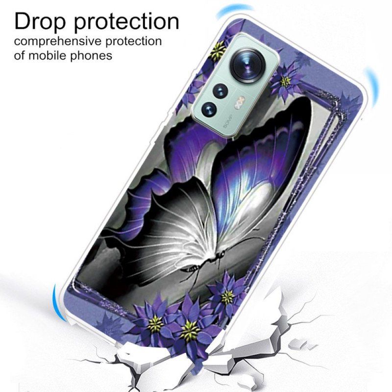 Etui do Xiaomi 12 / 12X Fioletowy Silikonowy Motyl