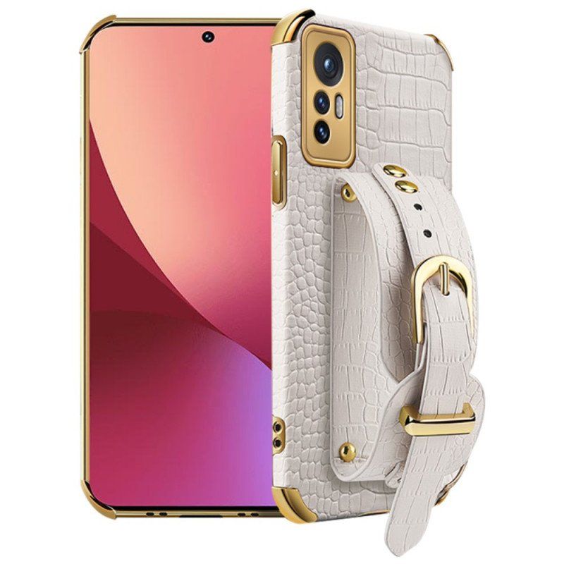 Etui do Xiaomi 12 / 12X Styl Krokodyla Z Paskiem Podtrzymującym