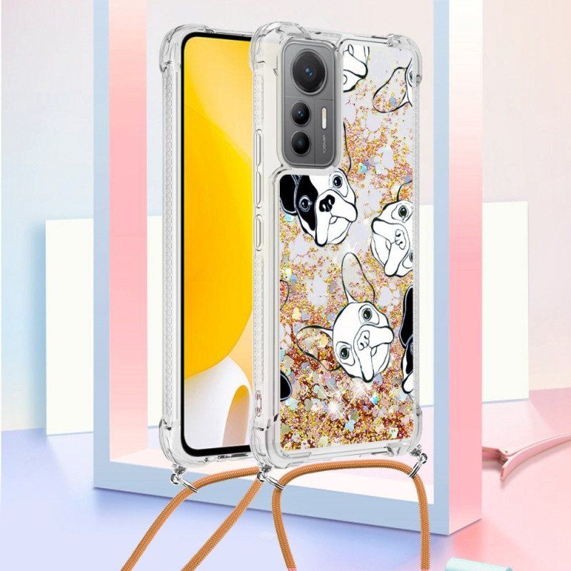 Etui do Xiaomi 12 Lite ze Sznurkiem Cekinowe Psy Ze Sznurkiem