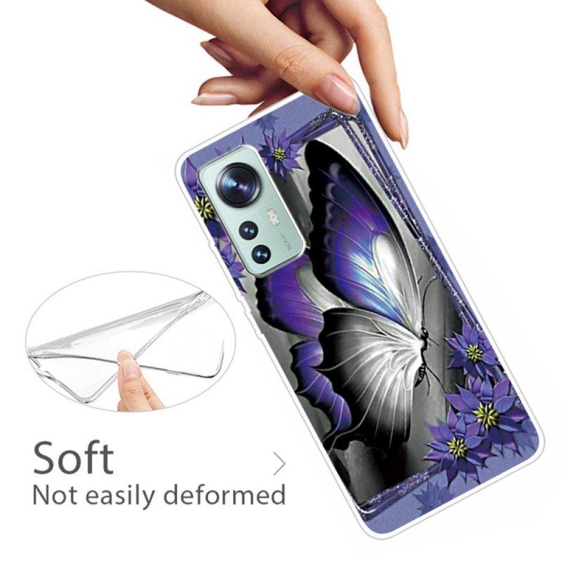 Etui do Xiaomi 12 Pro Fioletowy Silikonowy Motyl