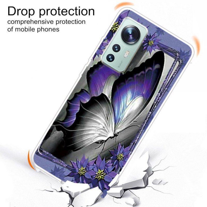 Etui do Xiaomi 12 Pro Fioletowy Silikonowy Motyl