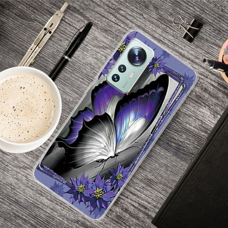 Etui do Xiaomi 12 Pro Fioletowy Silikonowy Motyl