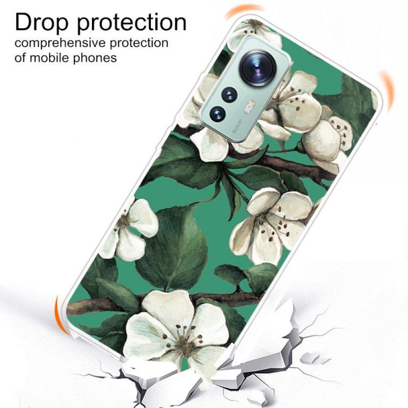 Etui do Xiaomi 12 Pro Silikonowe Białe Kwiaty