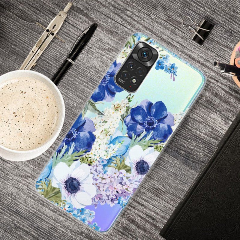 Etui do Xiaomi Redmi Note 11 / 11S Bezszwowe Akwarela Niebieskie Kwiaty