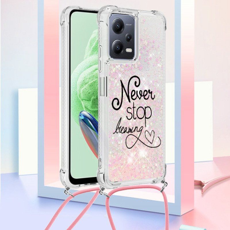 Etui do Xiaomi Redmi Note 12 5G ze Sznurkiem Nigdy Nie Przestawaj Brokatowego Sznurka