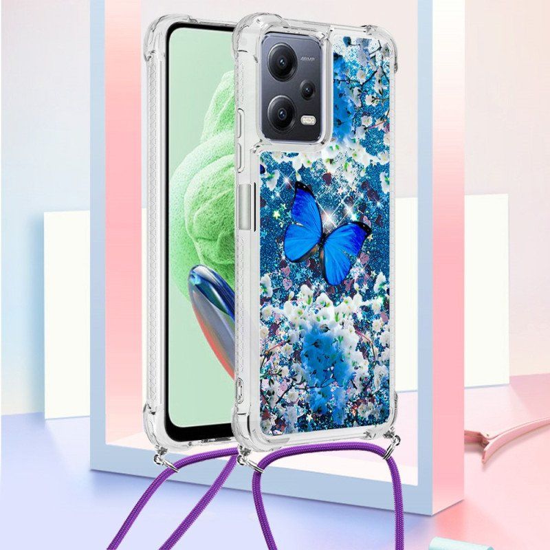 Etui do Xiaomi Redmi Note 12 5G ze Sznurkiem Sznurek Cekiny Motyle