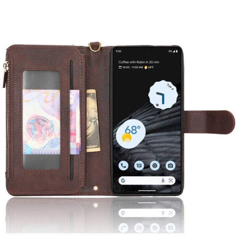 Etui Folio do Google Pixel 7 Pro Skóra Dwoinowa Liczi