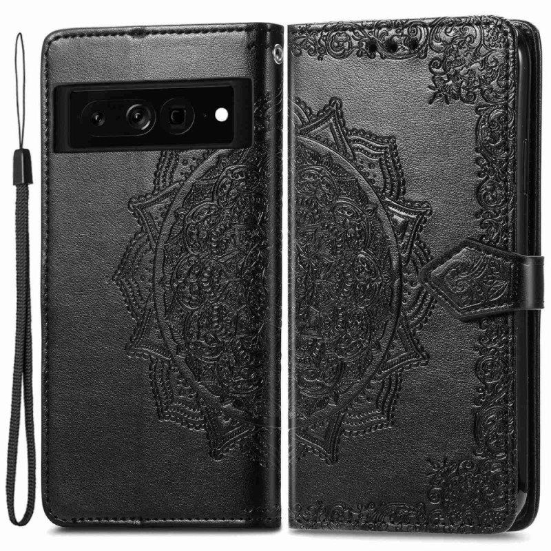 Etui Folio do Google Pixel 7 z Łańcuch Mandala W Stylu Retro Z Paskami