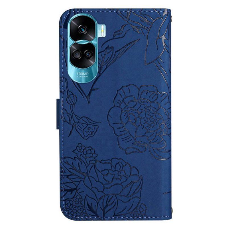 Etui Folio do Honor 90 Lite z Łańcuch Motyle Na Smyczy