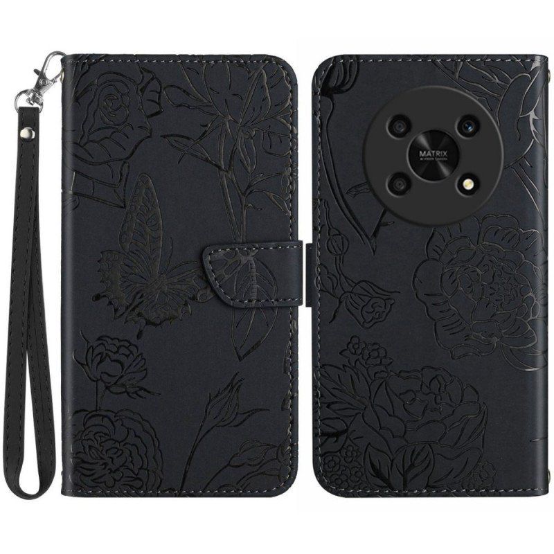 Etui Folio do Honor Magic 4 Lite 5G Motyle I Smycz